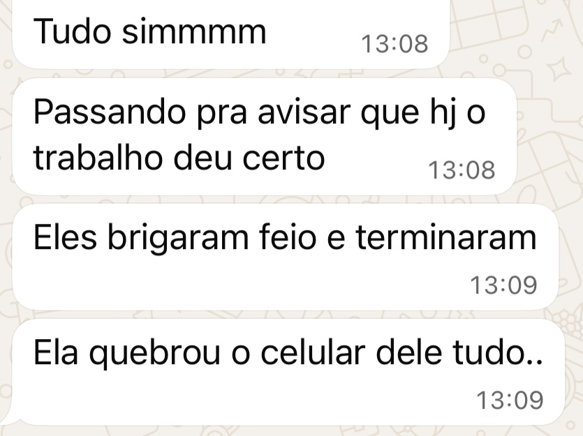 Print de mensagem confirmando resultado do trabalho